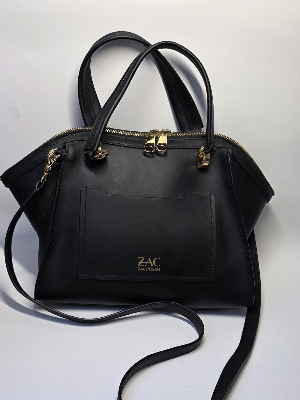 ZAC Zac Posen Black Leather Satchel with Gold Hardware